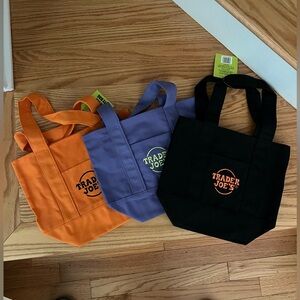 set of 3 Trader Joe's Canvas Halloween Totes Purple, Black  and Orange NWT